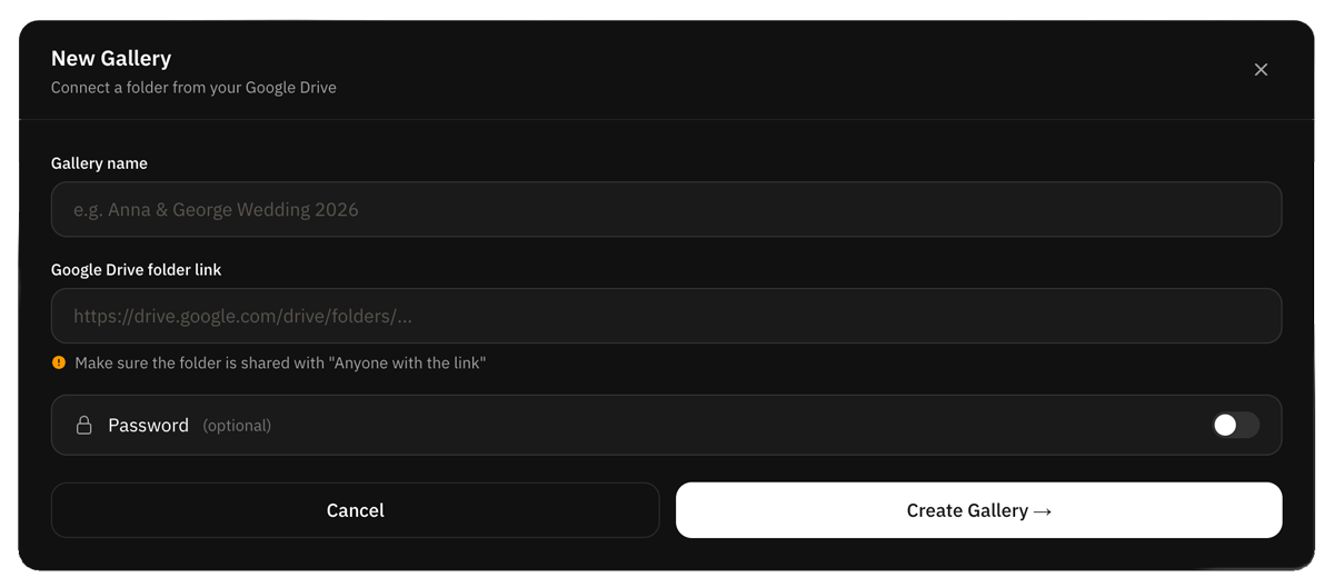 Create the gallery in PhotoDrive